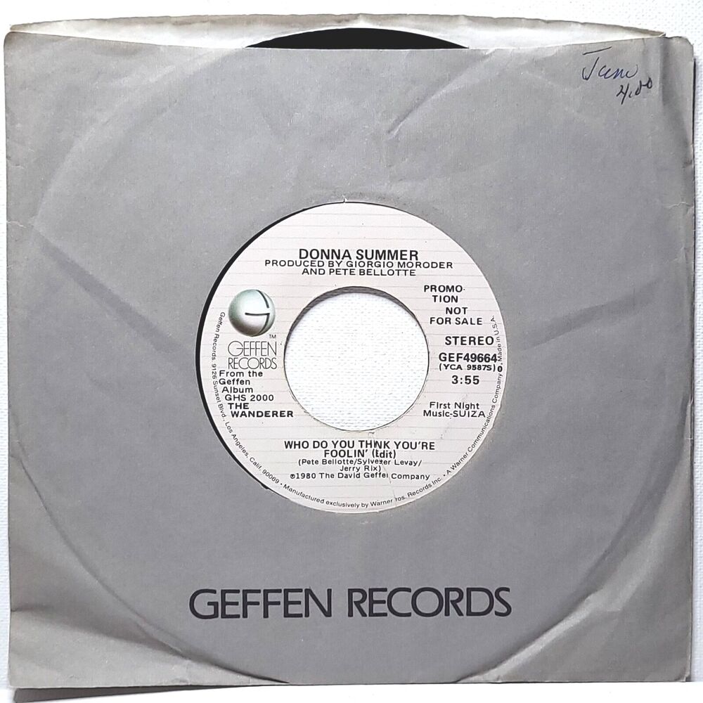 Donna Summer Promo 45 Who Do You Think You're Foolin' on Geffen VG+ Disco